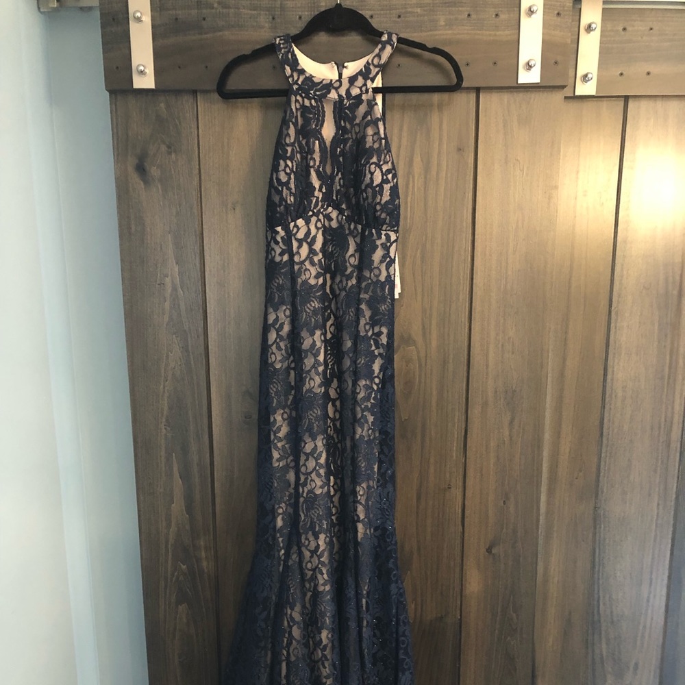 NWT Navy Halter Gown